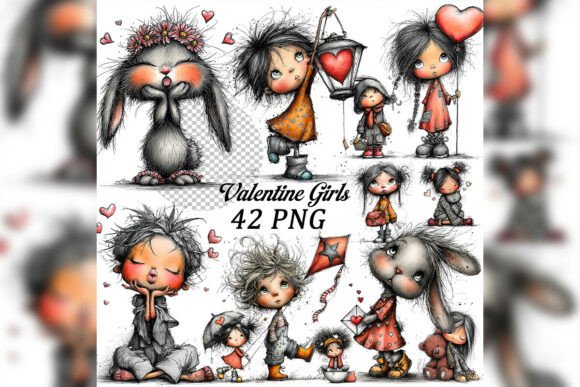 Add a Sweet and Romantic Touch with Whimsical Valentine Girls Clipart