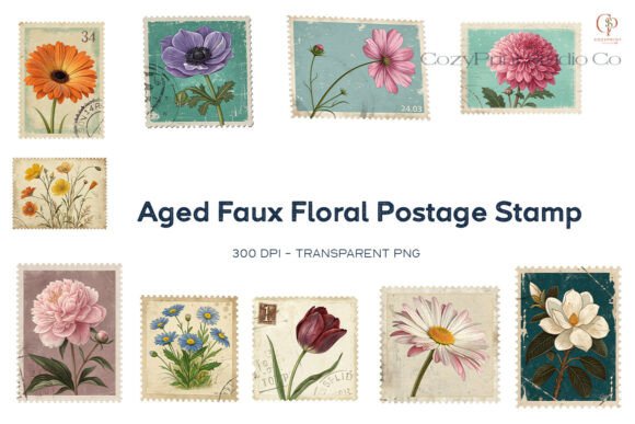 Aged Faux Floral Postage Stamp Sticker: Vintage Charm for Modern Projects