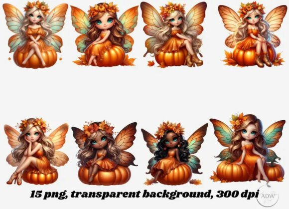 Autumn Fairy: Enchanting Clipart for Cozy Fantasy Projects