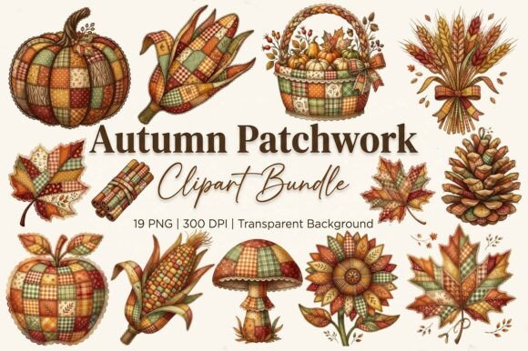 Autumn Patchwork Clipart Bundle: Cozy Quilted Designs