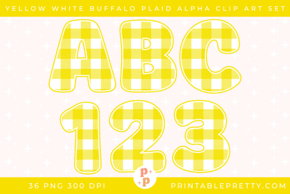 Brighten Your Designs with Yellow White Buffalo Plaid Alphabet PNG