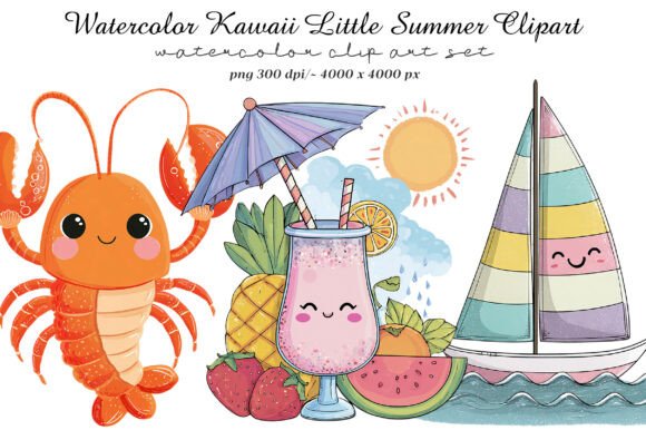 Capturing Summer's Charm with Watercolor Kawaii Clipart