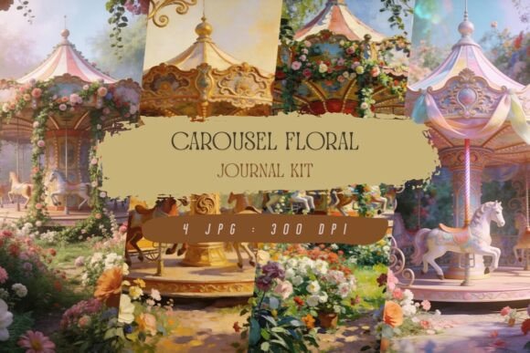 Carousel Floral Journal Kit: Printable Junk Journal Pages