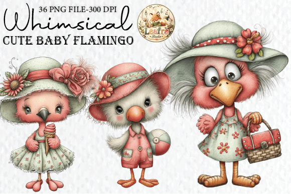 Charming Design Assets: Whimsical Baby Flamingo Clipart