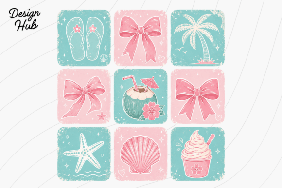 Coquette Summer Tile PNG: Sweet Coastal Charm for Your Designs