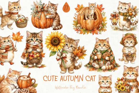 Cute Autumn Cat Sublimation Clipart: A Cozy Creative Toolkit
