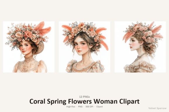 Designing with Coral Spring Flowers Woman Clipart