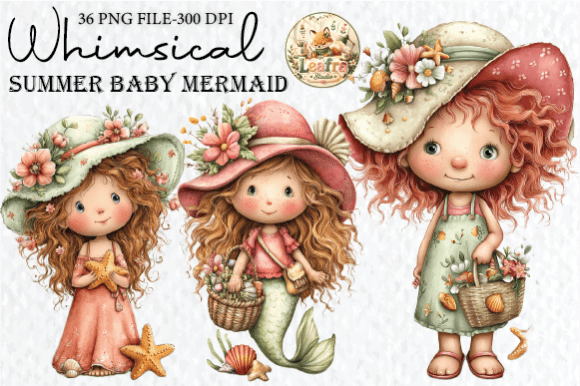 Enchanting Whimsical Summer Baby Mermaid Clipart for Creative Projects