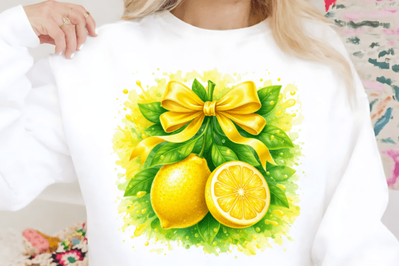 Fresh Lemon Fruit Clipart with Bow PNG: A Burst of Summer