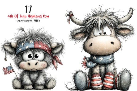 Highland Cow 4th of July Clipart for Festive Designs