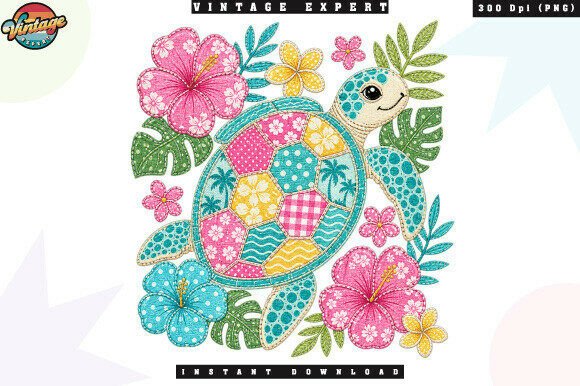 Tropical Sea Turtle Floral Patchwork PNG: A Designer's Take on Island Charm