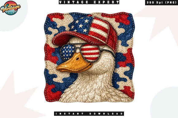 Unleash Patriotic Whimsy with the Vintage Patriotic Duck Patchwork PNG