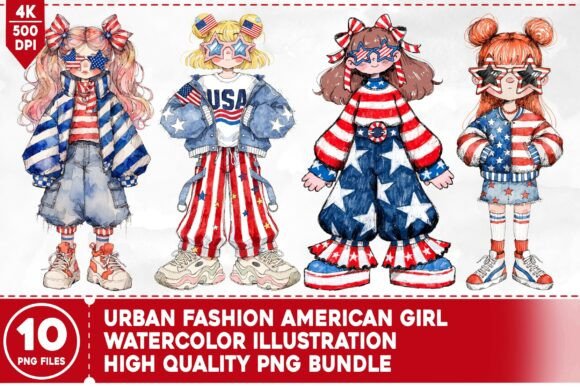 Urban Fashion American Girl Watercolor: A Creative Asset for Modern Brands