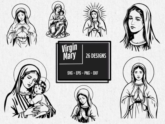Virgin Mary Bundle: 26 Religious SVG for Faith-Inspired Design