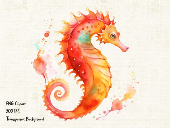 Watercolor Seahorse PNG Clipart: Vibrant Ocean Art for Modern Projects