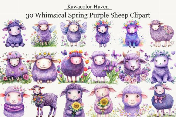 Whimsical Spring Purple Sheep Clipart: Design Assets for Every Crafter
